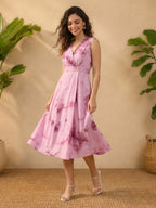 Janasya Lavender A-Line Cotton Dress | Grocsy