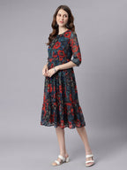 Janasya Black Fit & Flare Chiffon Dress | Grocsy