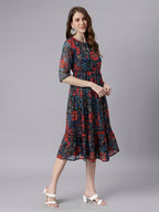 Janasya Black Fit & Flare Chiffon Dress | Grocsy