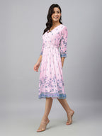 Janasya Baby Pink Fit & Flare Dobby Georgette Dress | Grocsy