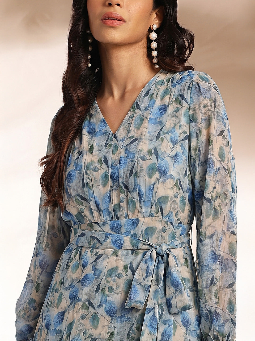 Janasya Beige Tiered Georgette Dress | Grocsy