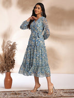 Janasya Beige Tiered Georgette Dress | Grocsy