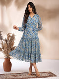 Janasya Beige Tiered Georgette Dress | Grocsy