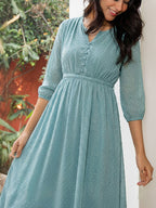Janasya Powder Blue A-Line Dobby Chiffon Dress | Grocsy
