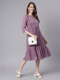 Janasya Lavender Fit & Flare Dobby Chiffon Dress | Grocsy