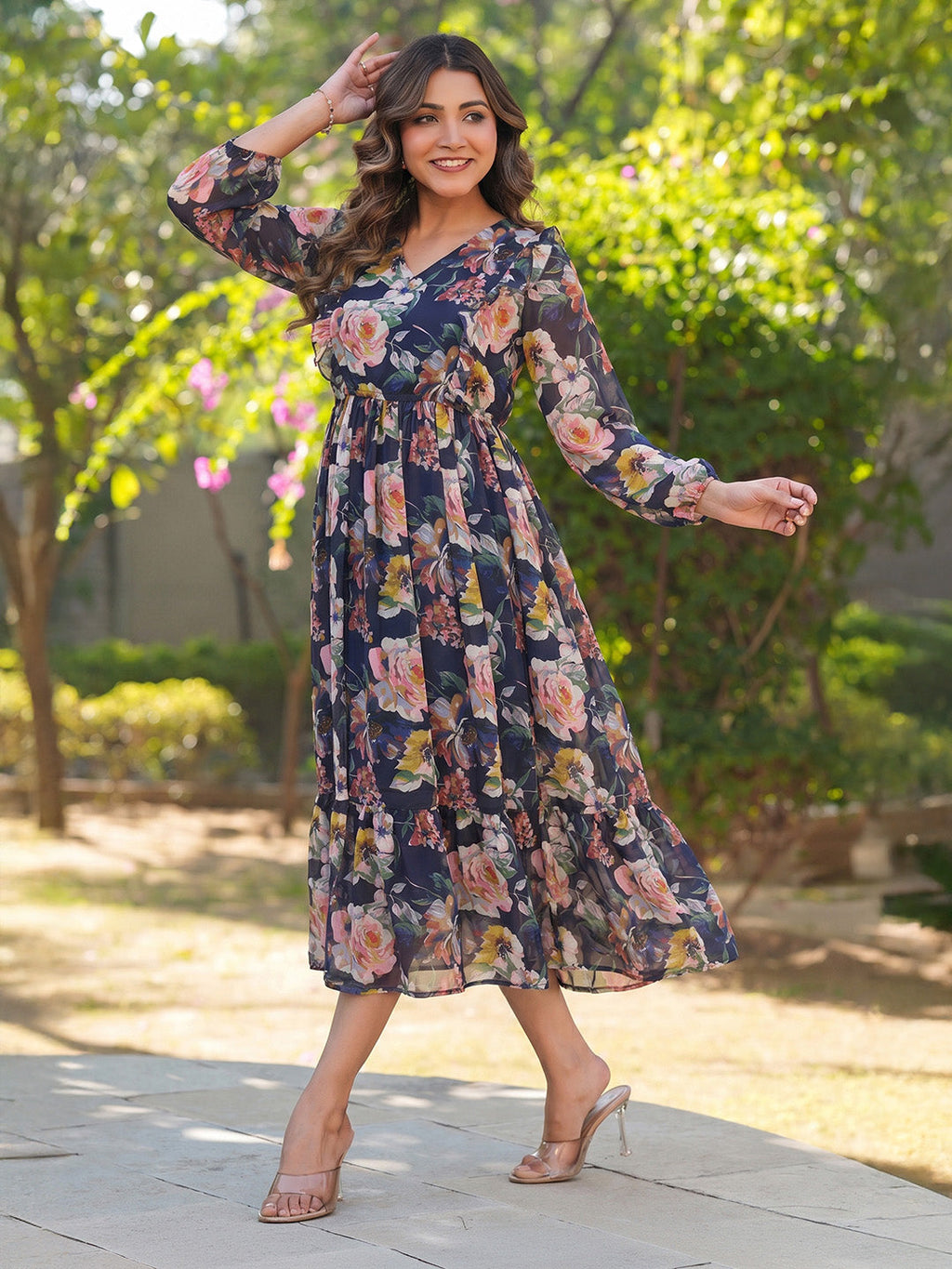 Janasya Purple Fit & Flare Georgette Dress | Grocsy