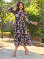 Janasya Purple Fit & Flare Georgette Dress | Grocsy
