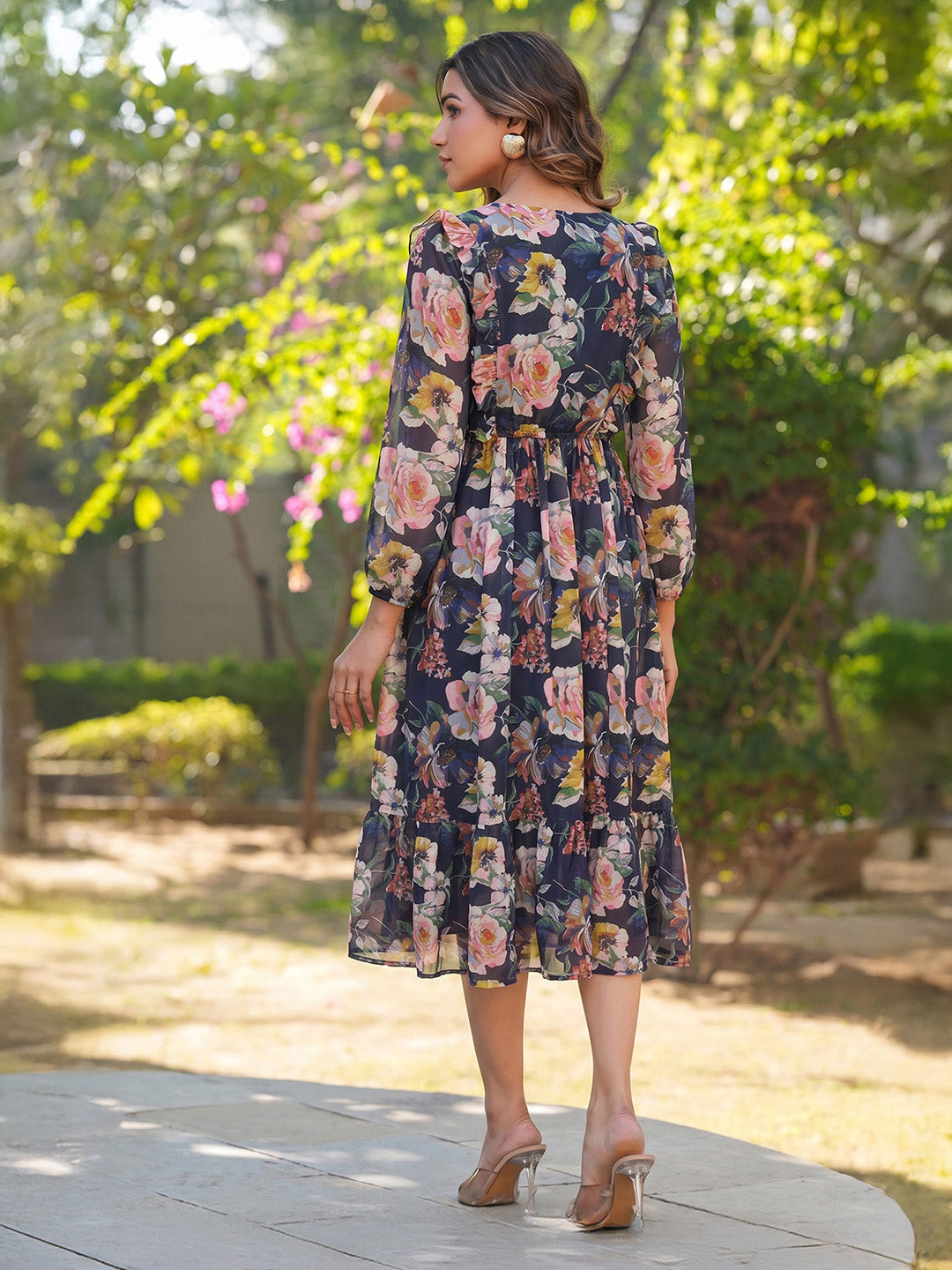Janasya Purple Fit & Flare Georgette Dress | Grocsy