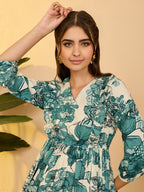 Janasya Off White Fit & Flare Cotton Dress | Grocsy