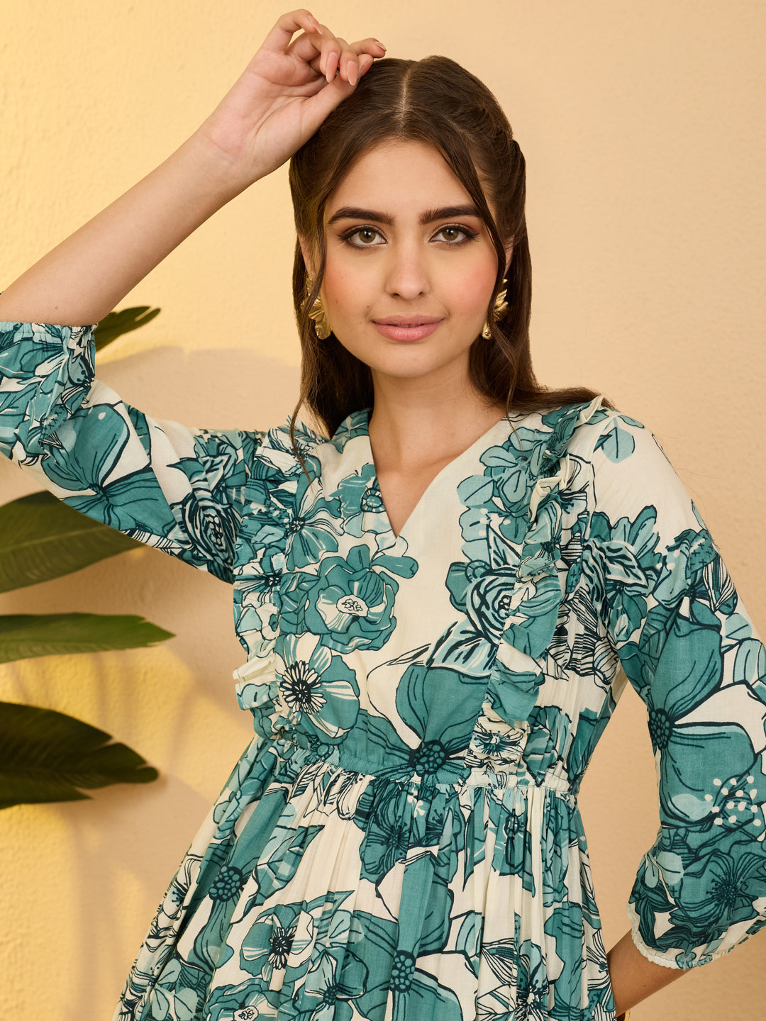 Janasya Off White Fit & Flare Cotton Dress | Grocsy