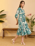 Janasya Off White Fit & Flare Cotton Dress | Grocsy