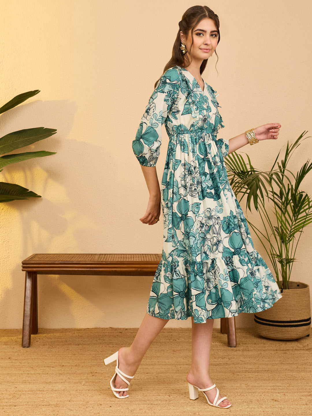 Janasya Off White Fit & Flare Cotton Dress | Grocsy