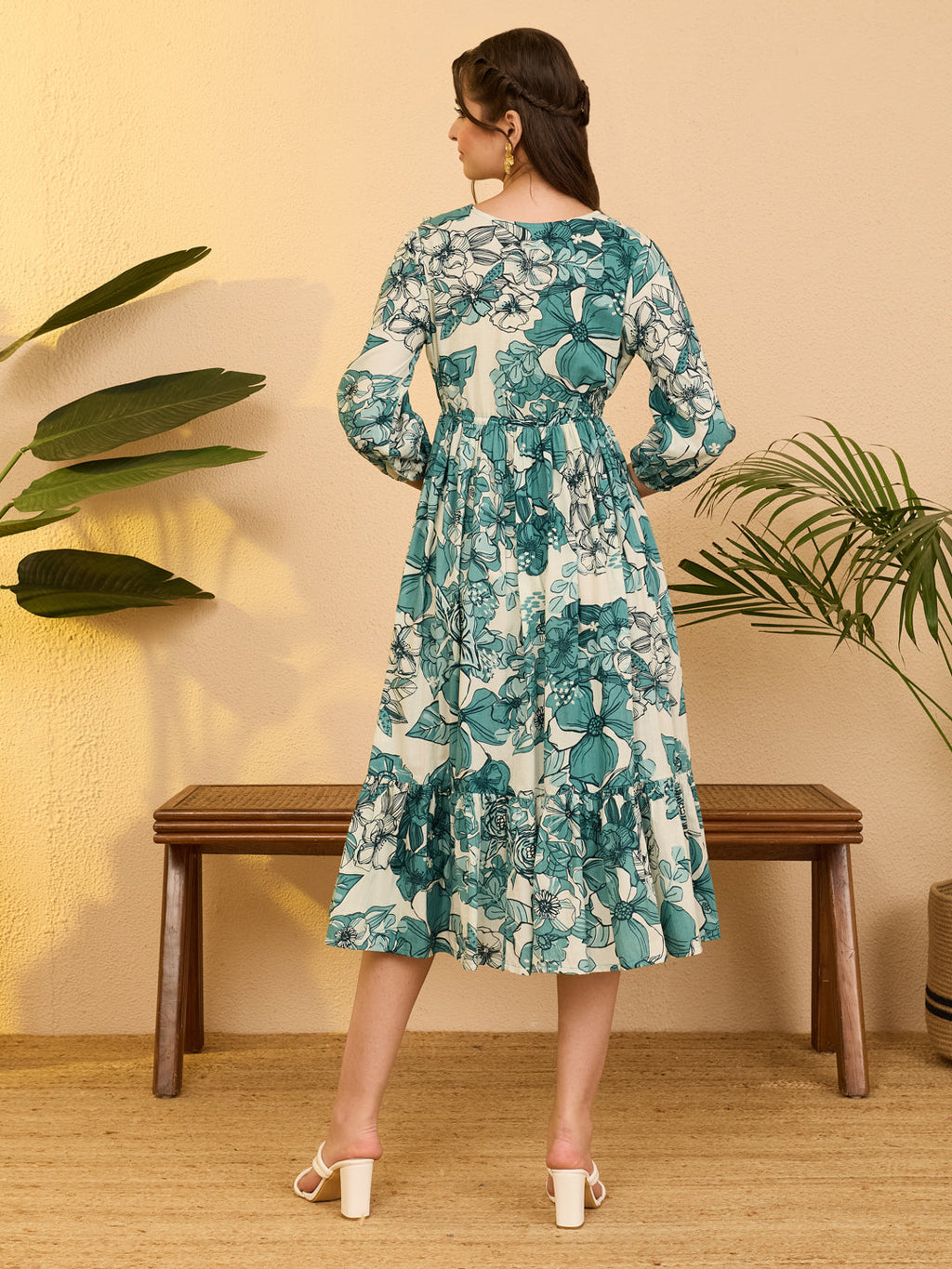 Janasya Off White Fit & Flare Cotton Dress | Grocsy