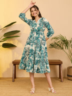 Janasya Off White Fit & Flare Cotton Dress | Grocsy