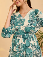 Janasya Off White Fit & Flare Cotton Dress | Grocsy