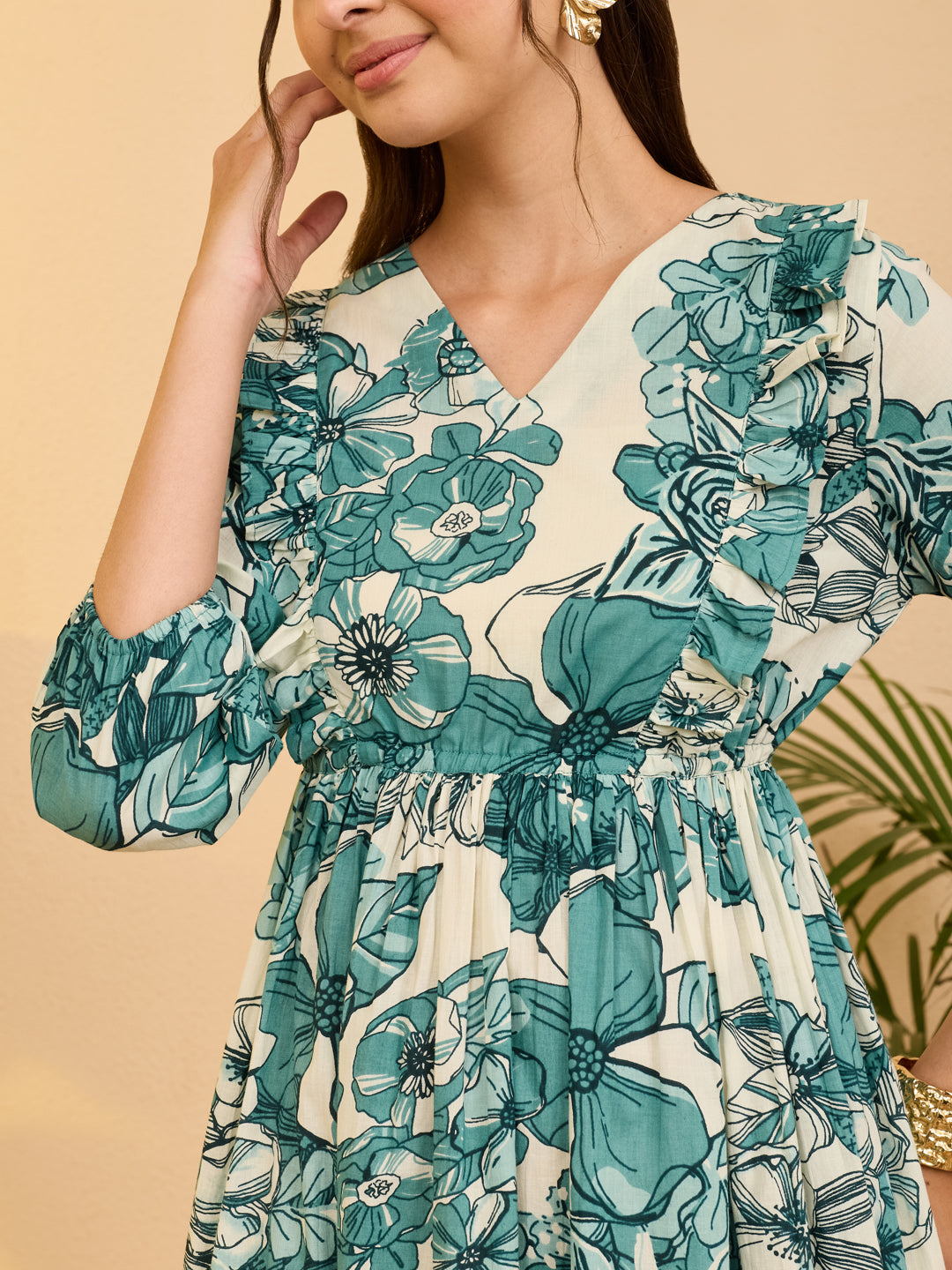 Janasya Off White Fit & Flare Cotton Dress | Grocsy