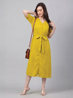 Janasya Lime A-Line Dobby Chiffon Dress | Grocsy
