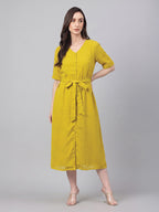 Janasya Lime A-Line Dobby Chiffon Dress | Grocsy