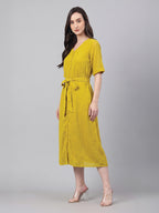 Janasya Lime A-Line Dobby Chiffon Dress | Grocsy
