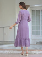 Janasya Lavender A-Line Dobby Chiffon Dress | Grocsy