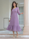 Janasya Lavender A-Line Dobby Chiffon Dress | Grocsy