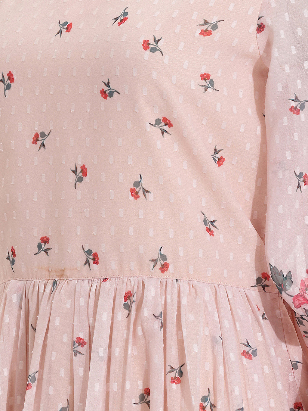 Janasya Peach Fit & Flare Dobby Georgette Dress | Grocsy
