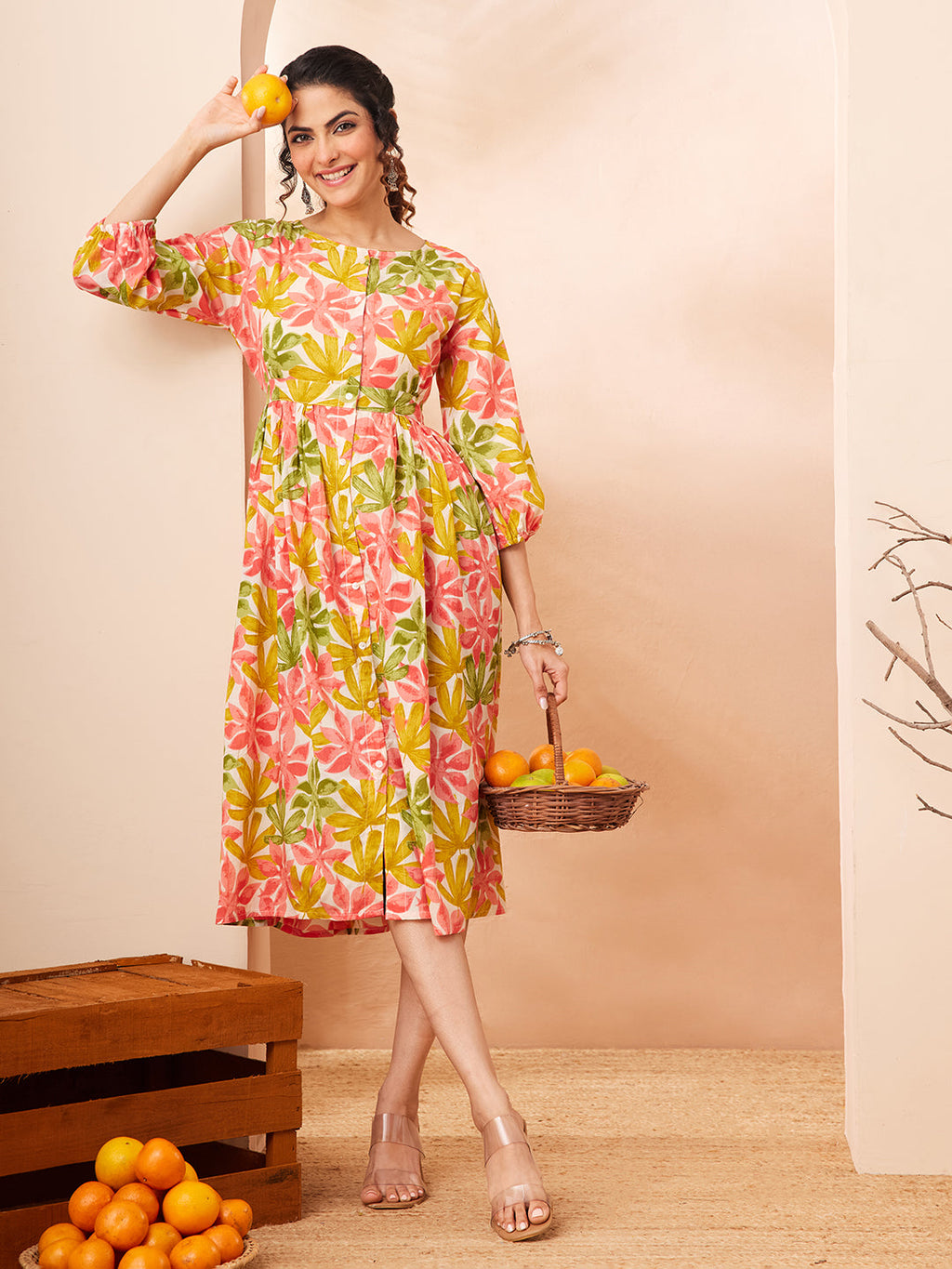 Janasya Multi Gathered Cotton Dress | Grocsy