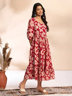 Janasya Pink A-Line Cotton Dress | Grocsy