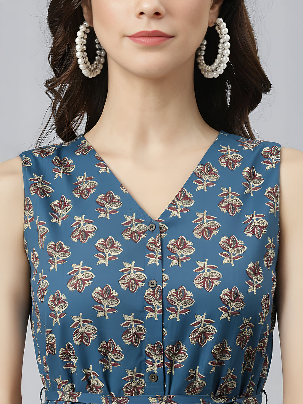 Janasya Navy Blue Fit & Flare Cotton Dress | Grocsy