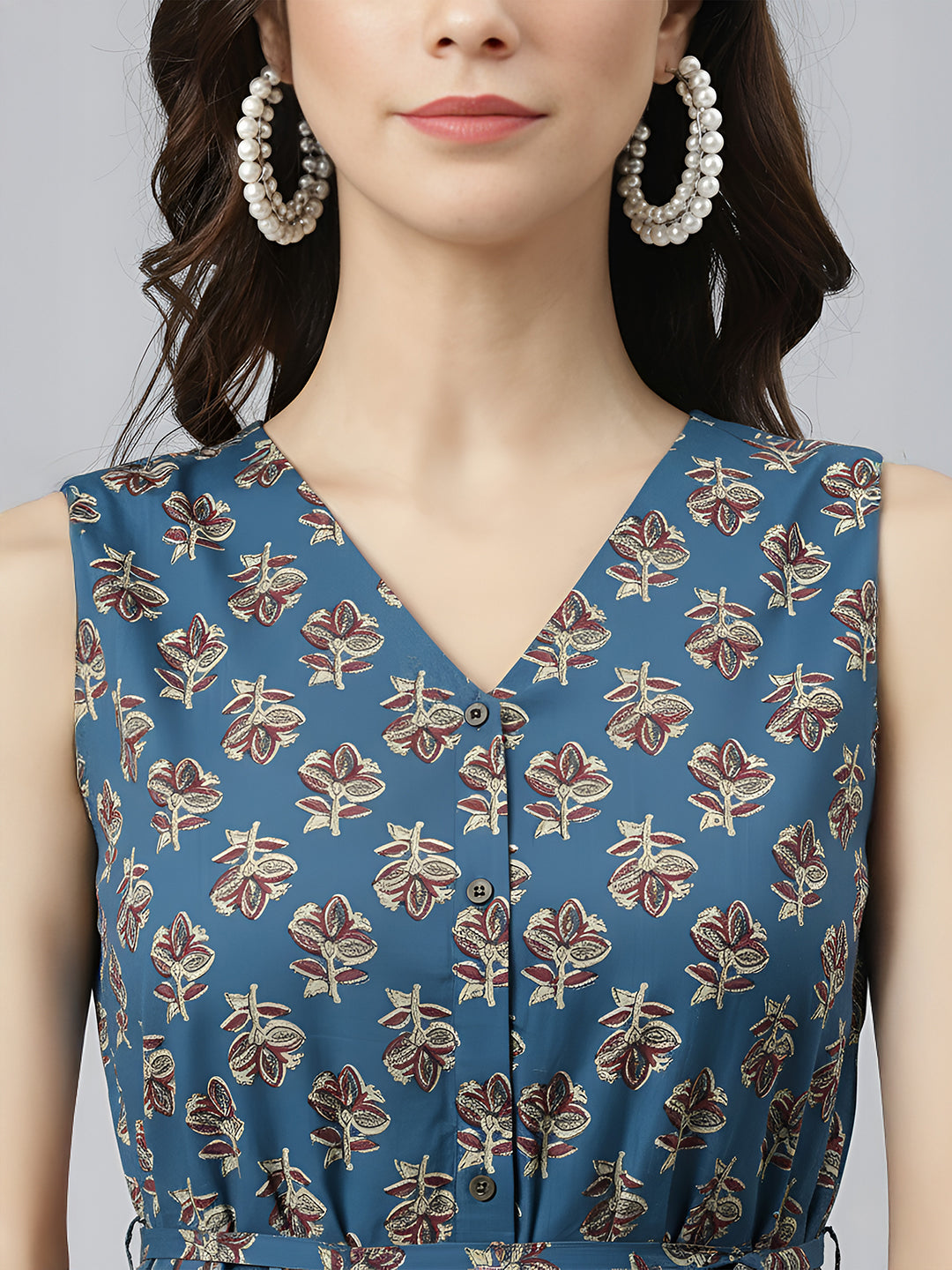 Janasya Navy Blue Fit & Flare Cotton Dress | Grocsy