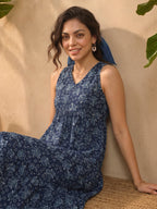 Janasya Indigo Tiered Cotton Dress | Grocsy