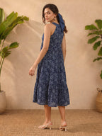 Janasya Indigo Tiered Cotton Dress | Grocsy