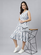 Janasya White Fit & Flare Cotton Dress | Grocsy