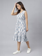 Janasya White Fit & Flare Cotton Dress | Grocsy