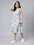Janasya White Fit & Flare Cotton Dress | Grocsy
