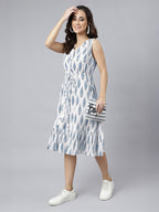 Janasya White Fit & Flare Cotton Dress | Grocsy