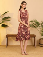 Janasya Rust Fit & Flare Cotton Dress | Grocsy