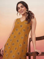 Janasya Mustard A-Line Cotton Dress | Grocsy