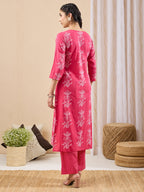 Janasya Pink A-Line Cotton Kurta & Bottom | Grocsy