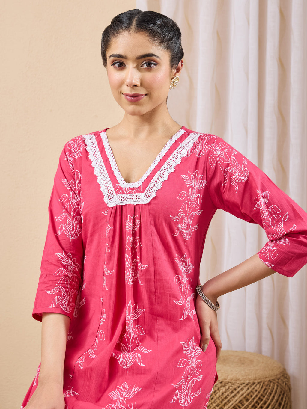 Janasya Pink A-Line Cotton Kurta & Bottom | Grocsy