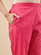 Janasya Pink A-Line Cotton Kurta & Bottom | Grocsy