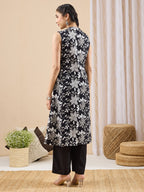 Janasya Black A-Line Cotton Kurta & Bottom | Grocsy