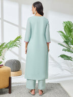 Janasya Sea Green Straight Cotton Kurta & Bottom | Grocsy