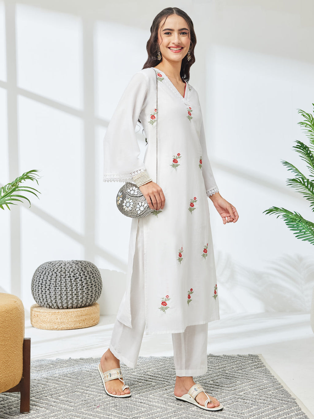 Janasya White Straight Cotton Kurta & Bottom | Grocsy