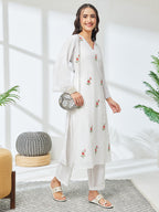 Janasya White Straight Cotton Kurta & Bottom | Grocsy