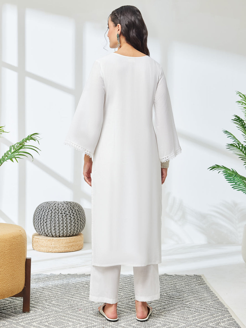 Janasya White Straight Cotton Kurta & Bottom | Grocsy