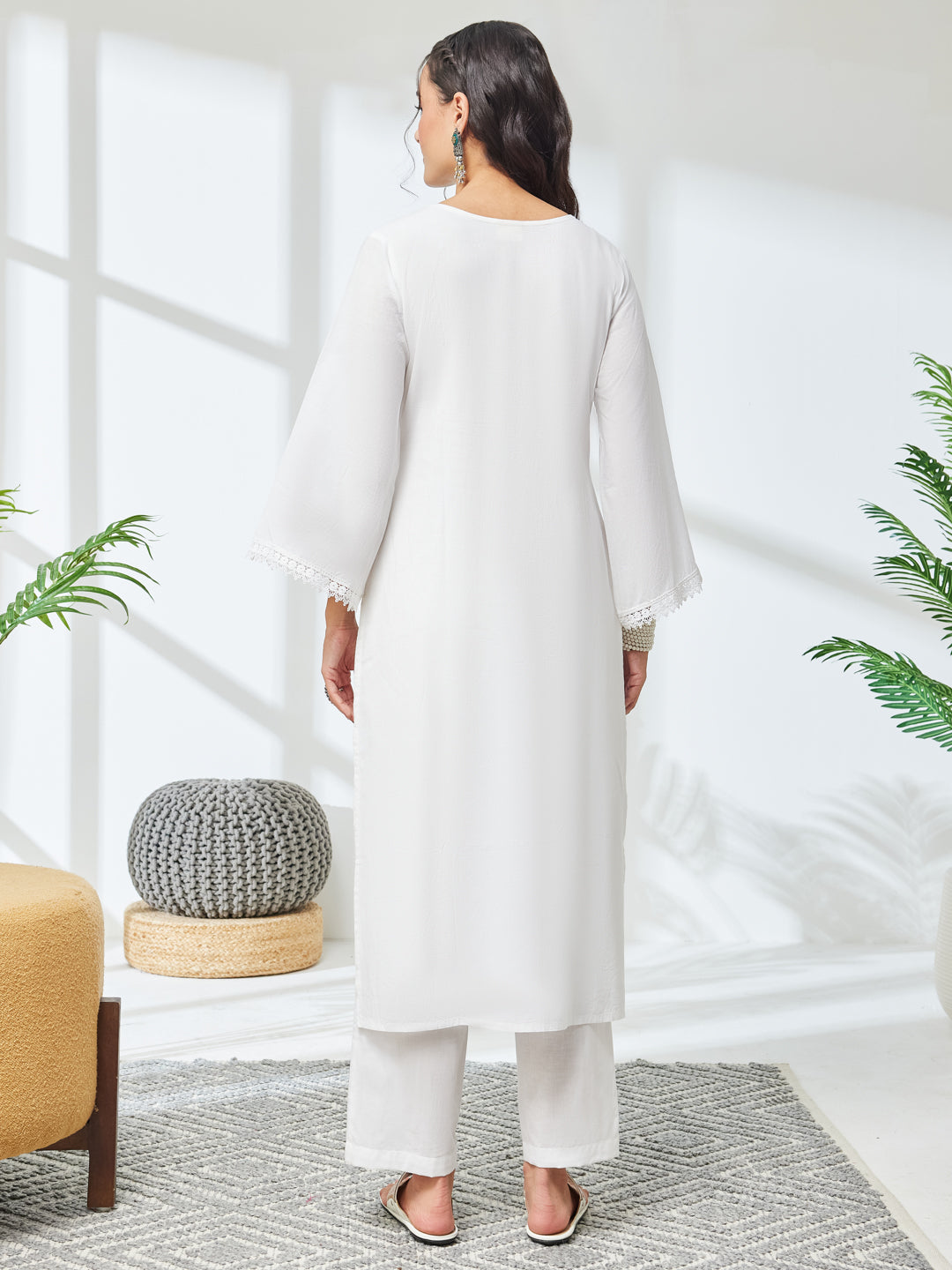 Janasya White Straight Cotton Kurta & Bottom | Grocsy