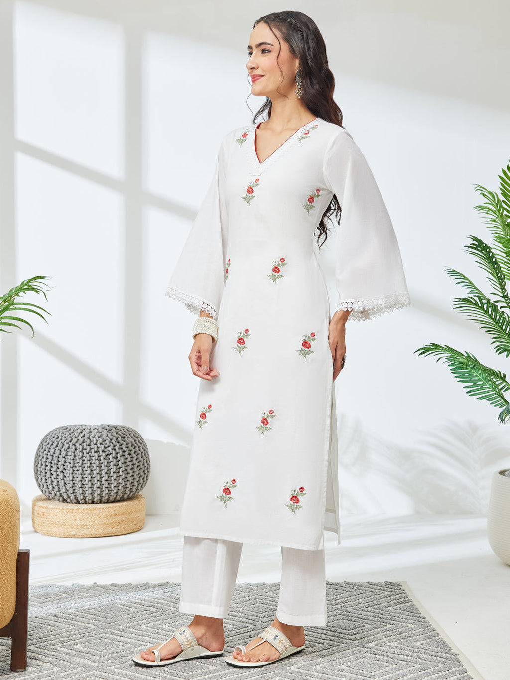 Janasya White Straight Cotton Kurta & Bottom | Grocsy