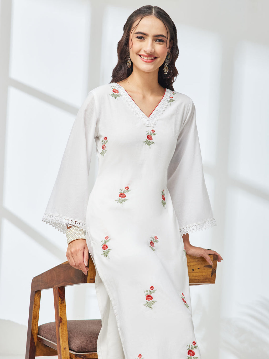 Janasya White Straight Cotton Kurta & Bottom | Grocsy