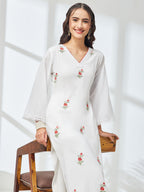 Janasya White Straight Cotton Kurta & Bottom | Grocsy